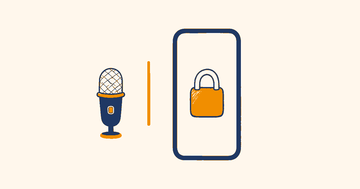 マイクとスマートフォンの間に仕切りがある手描き風イラスト